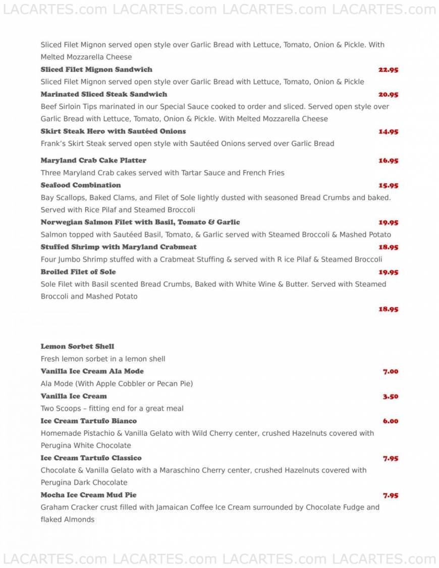  Pricelists of Frank's Steaks - Rockville Centre, NY 54 Lincoln Avenue - Photo 6 of 9