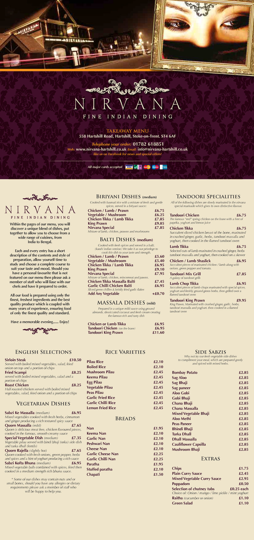  Pricelists of Nirvana Restaurant 558 Hartshill Road, Hartshill - Photo 1 of 2