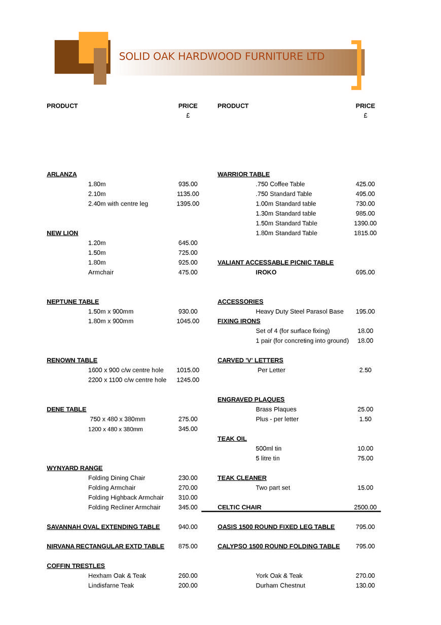  Pricelists of Solid Oak Hardwood Furniture 8a Park View West Industrial Estate - Photo 3 of 8