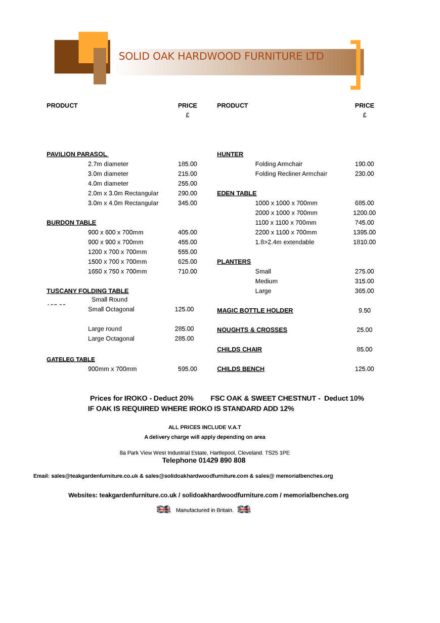  Pricelists of Solid Oak Hardwood Furniture 8a Park View West Industrial Estate - Photo 4 of 8