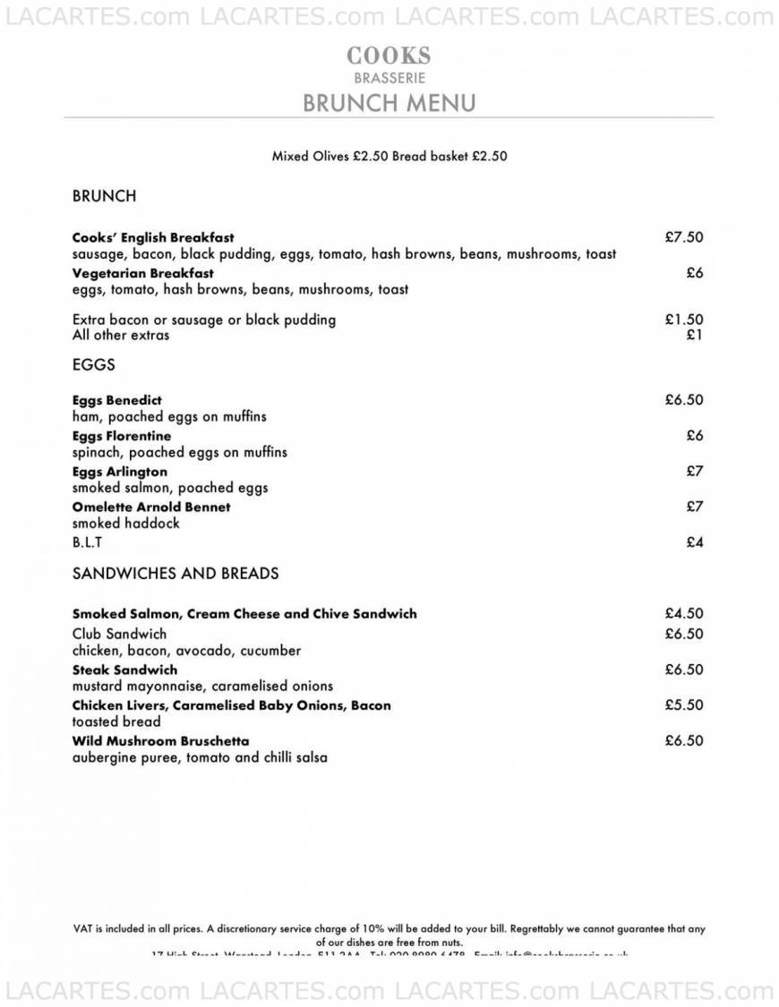  Pricelists of Cooks Brasserie 17 High Street Wanstead  - Photo 1 of 9
