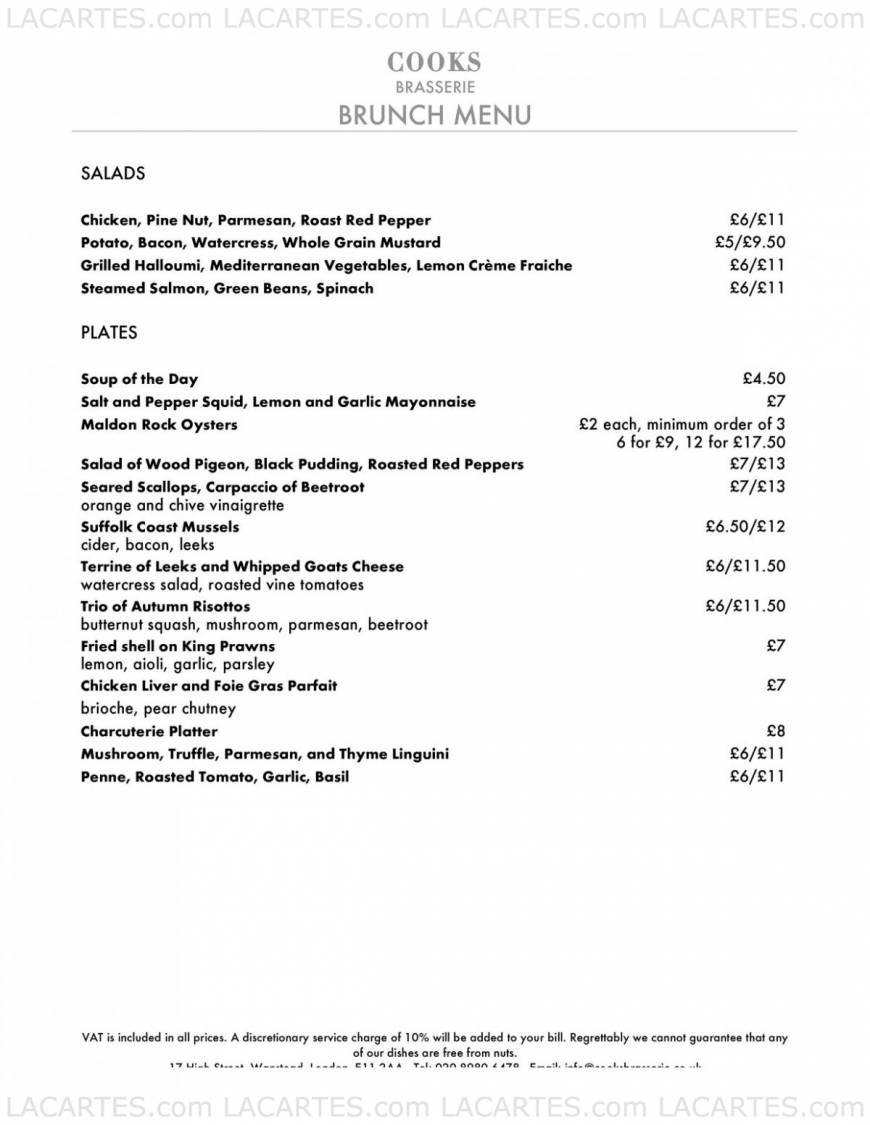  Pricelists of Cooks Brasserie 17 High Street Wanstead  - Photo 2 of 9