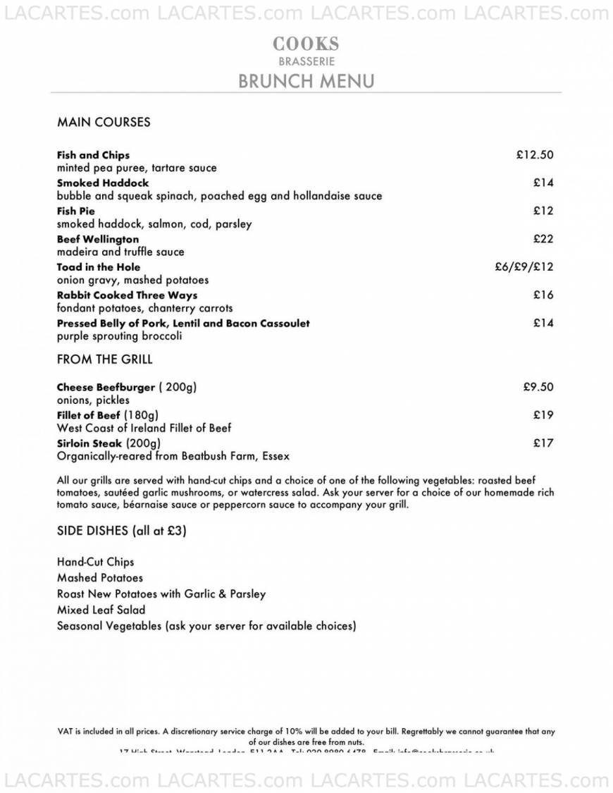  Pricelists of Cooks Brasserie 17 High Street Wanstead  - Photo 3 of 9