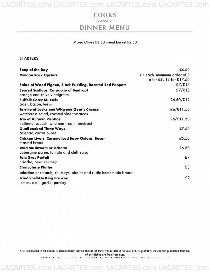  Pricelists of Cooks Brasserie 17 High Street Wanstead  - Photo 4 of 9