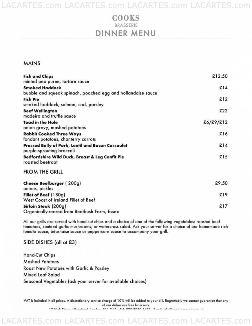  Pricelists of Cooks Brasserie 17 High Street Wanstead  - Photo 5 of 9