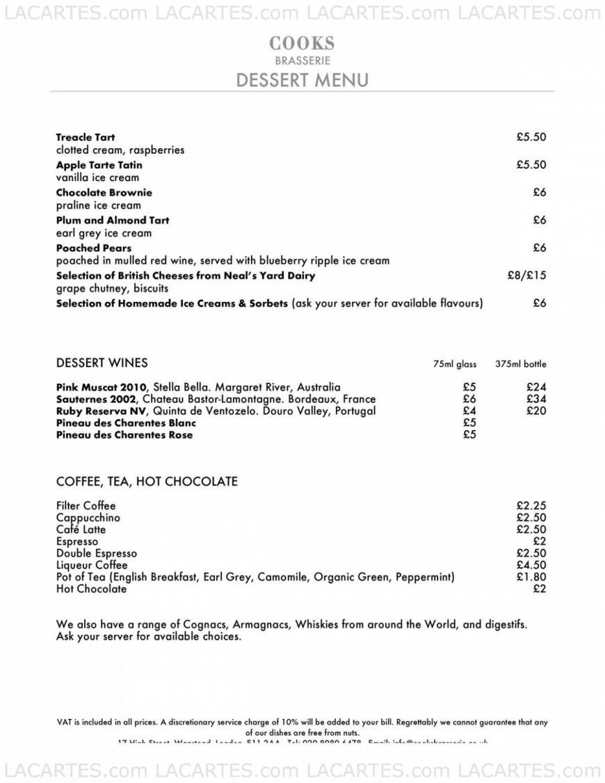  Pricelists of Cooks Brasserie 17 High Street Wanstead  - Photo 6 of 9