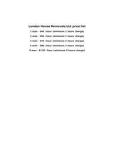 Menus & Prices, London House Removals Ltd, Enfield