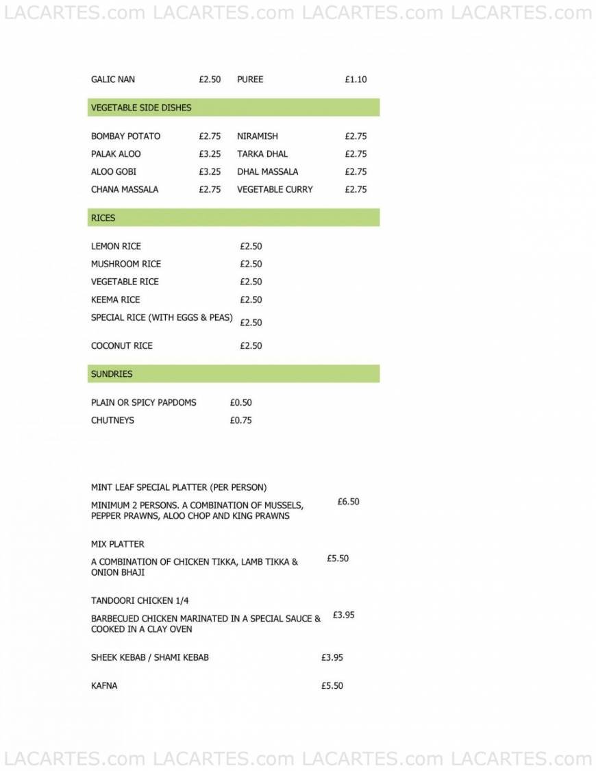  Pricelists of Mintleaf Restaurant 284 High Street - Photo 8 of 15