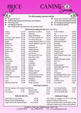 Menus & Prices, Canine Sassoon, Hatfield Heath