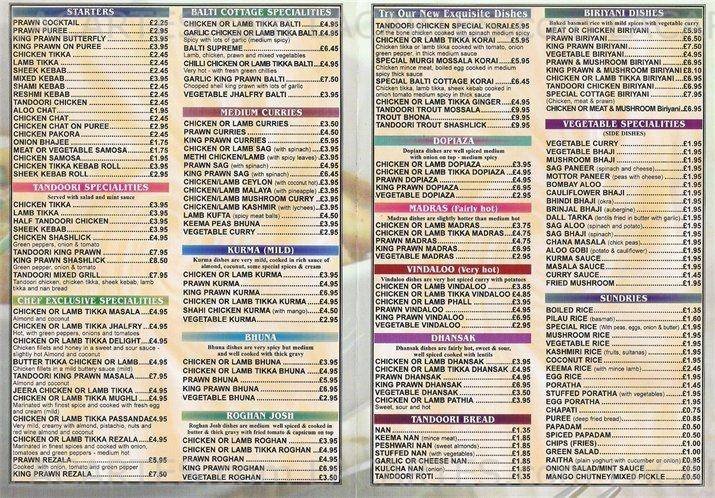 Pricelists of THE BALTI COTTAGE INDIAN RESTAURANT 18-20 GORESBROOK ROAD   - Photo 2 of 2