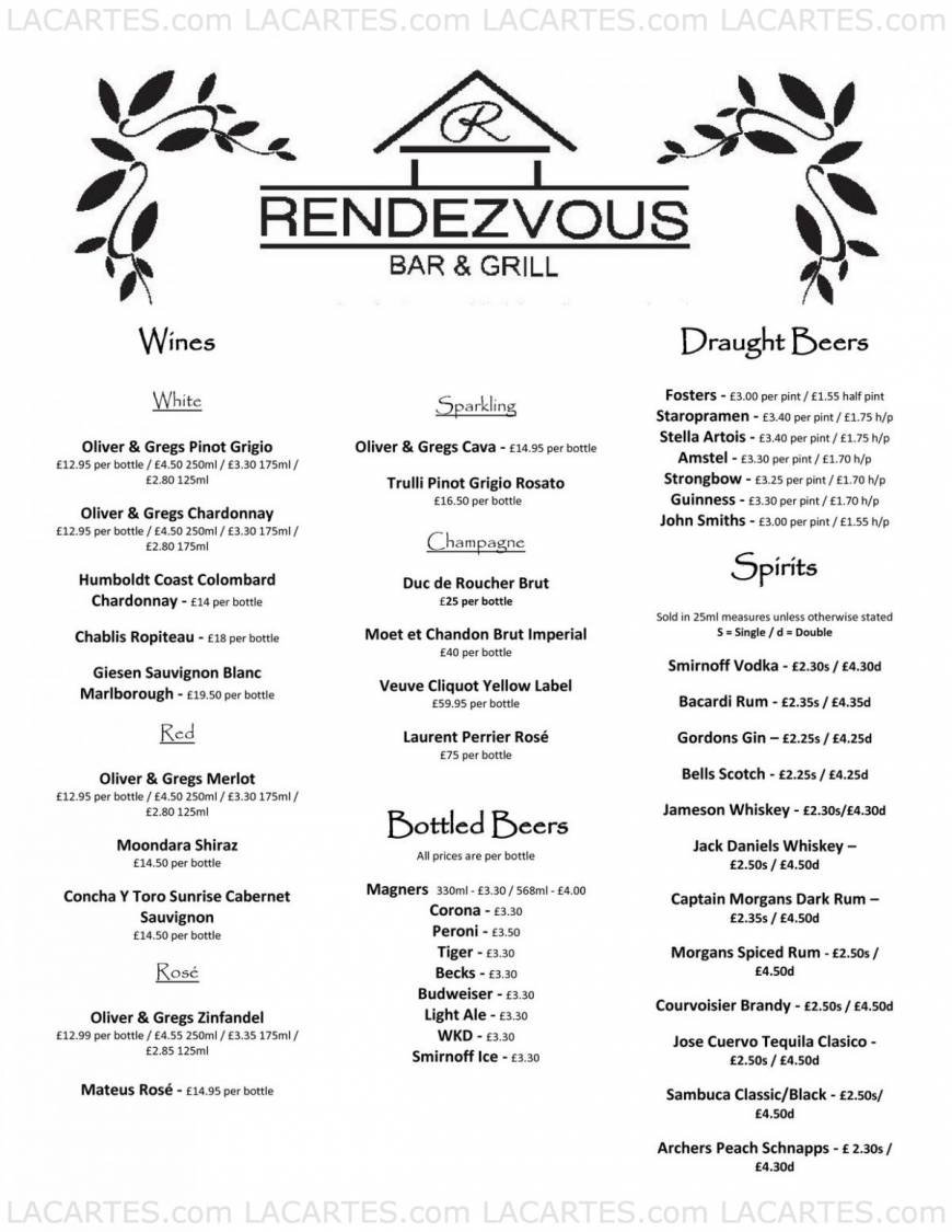  Pricelists of Rendezvous Bar and Grill 1149 High Road Chadwell Heath  - Photo 5 of 11