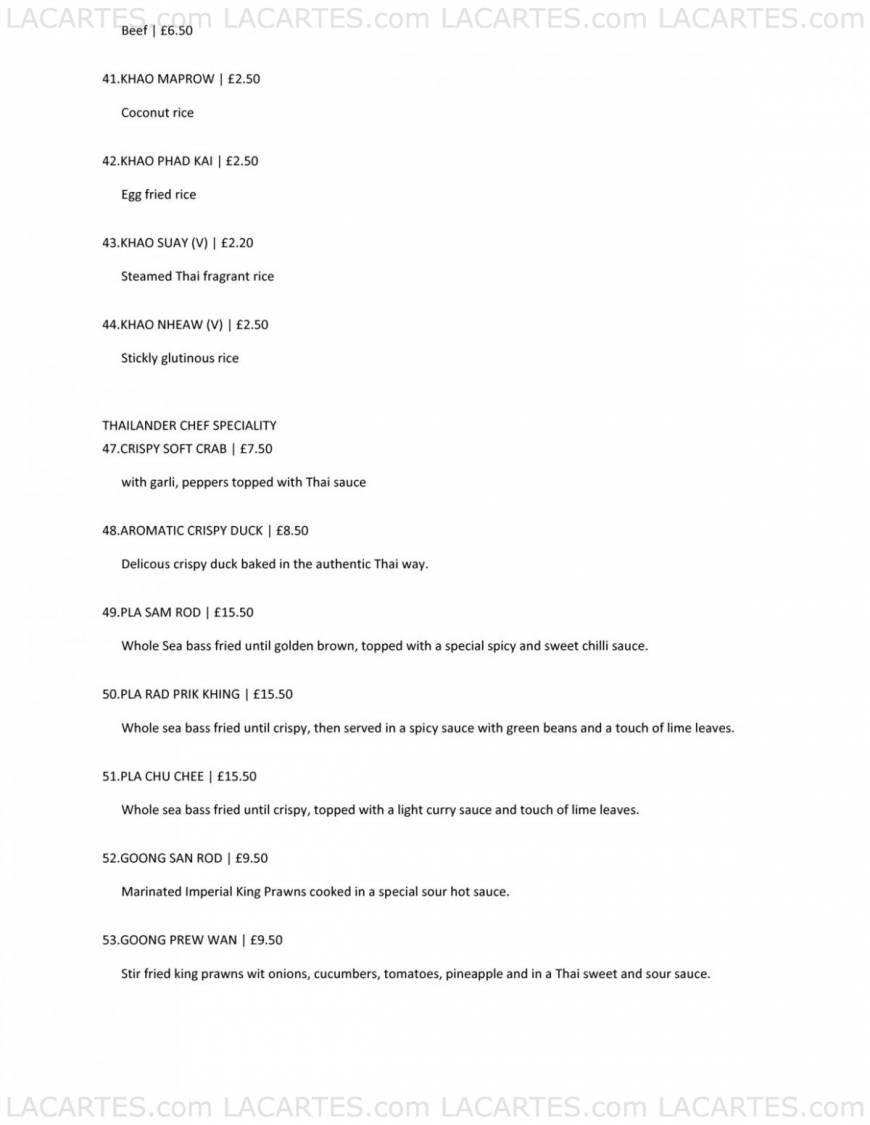  Pricelists of Thailander Restaurant 7-9 Leytonstone Road  Maryland point, Stratford    - Photo 7 of 11