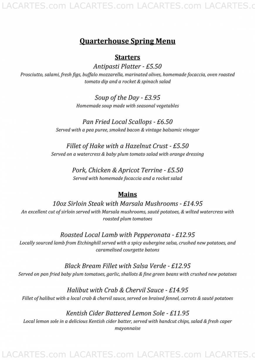  Pricelists of Quarterhouse Bar and Restaurant - Folkestone Tontine Street - Photo 1 of 6