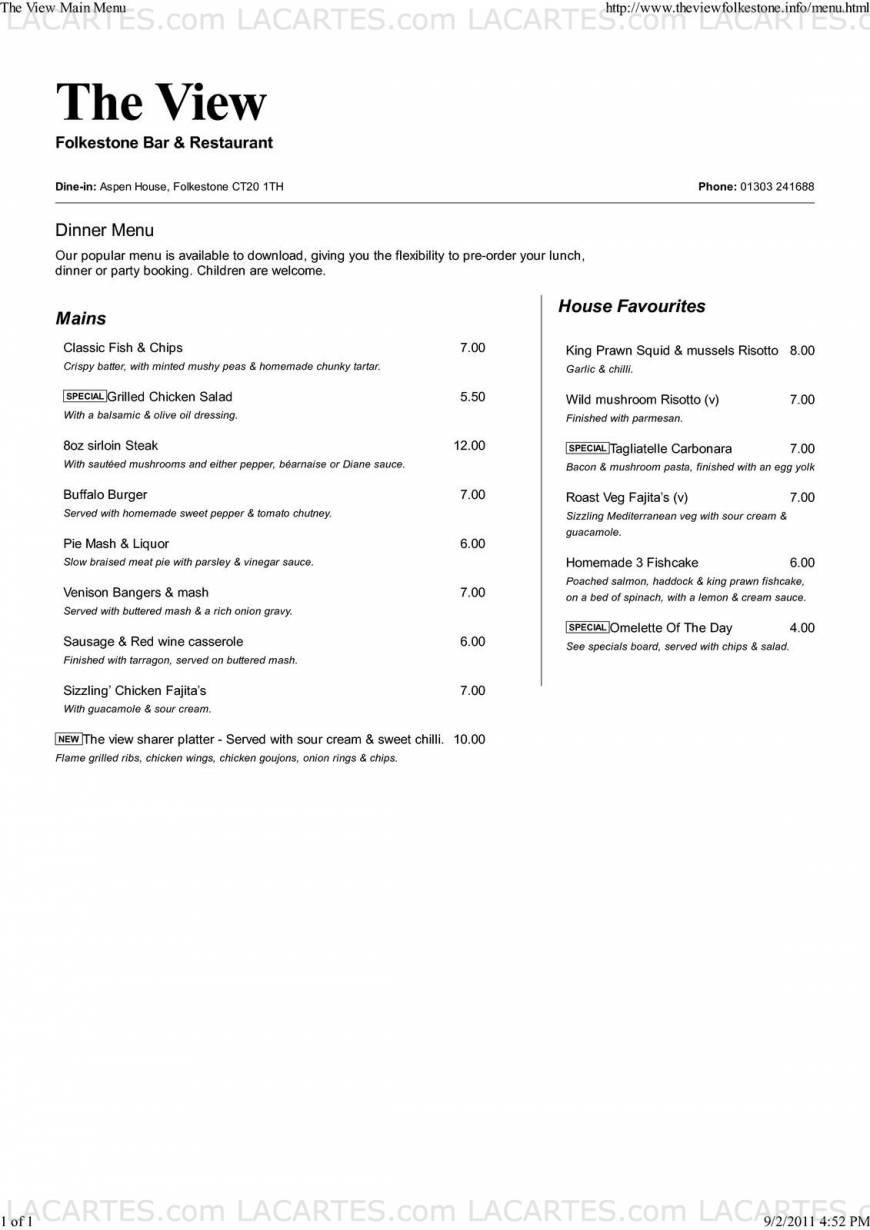  Pricelists of The View Restaurant - Folkestone West Terrace - Photo 1 of 1