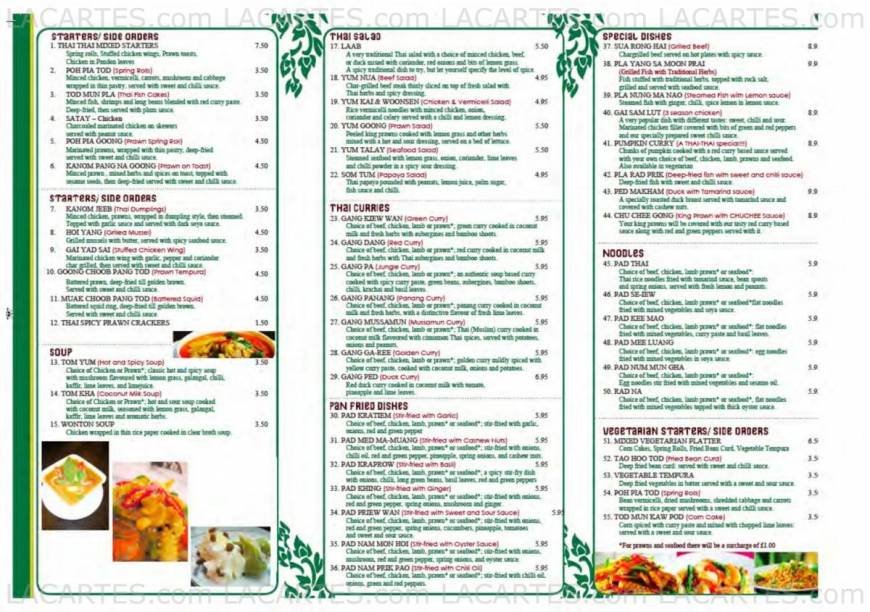  Pricelists of THAI-THAI RESTAURANT & TAKE-AWAY 250 BARKING ROAD, EAST HAM - Photo 1 of 2