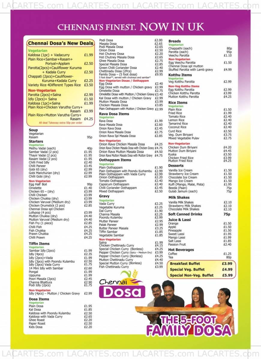  Pricelists of Chennai Dosa East Ham 177 High Street North East Ham  - Photo 2 of 3