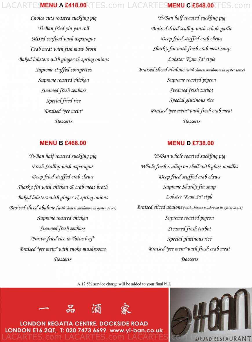  Pricelists of Yi-Ban Docklands London Regatta Centre Dockside Road Royal Albert Dock    - Photo 5 of 5