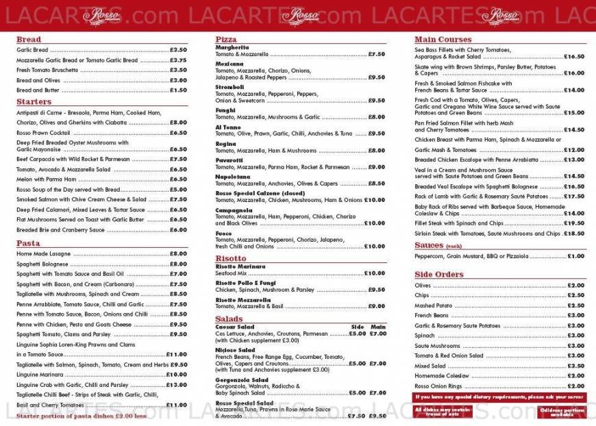  Pricelists of Rosso Restaurant - Woodford Green 1 The Broadway - Photo 1 of 3