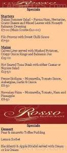 Menus & Prices, Rosso Restaurant - Woodford Green, Woodford Green