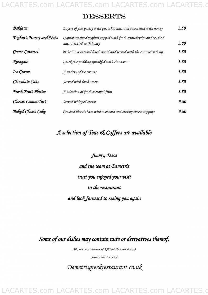  Pricelists of Demetris Greek Restaurant & Bar 24 The Broadway  - Photo 4 of 4