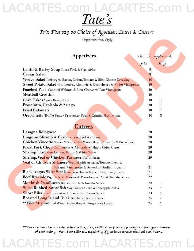  Pricelists of Tate's Restaurant - NY 292 Smithtown Blvd. - Photo 1 of 1