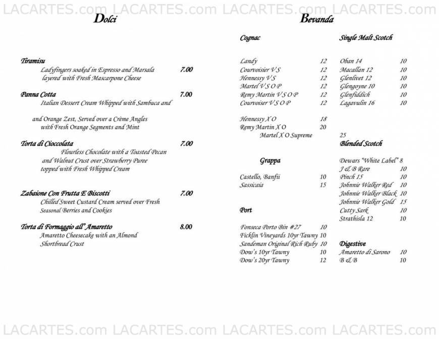  Pricelists of Venticello Ristorante 1257 Taylor Street - Photo 2 of 4