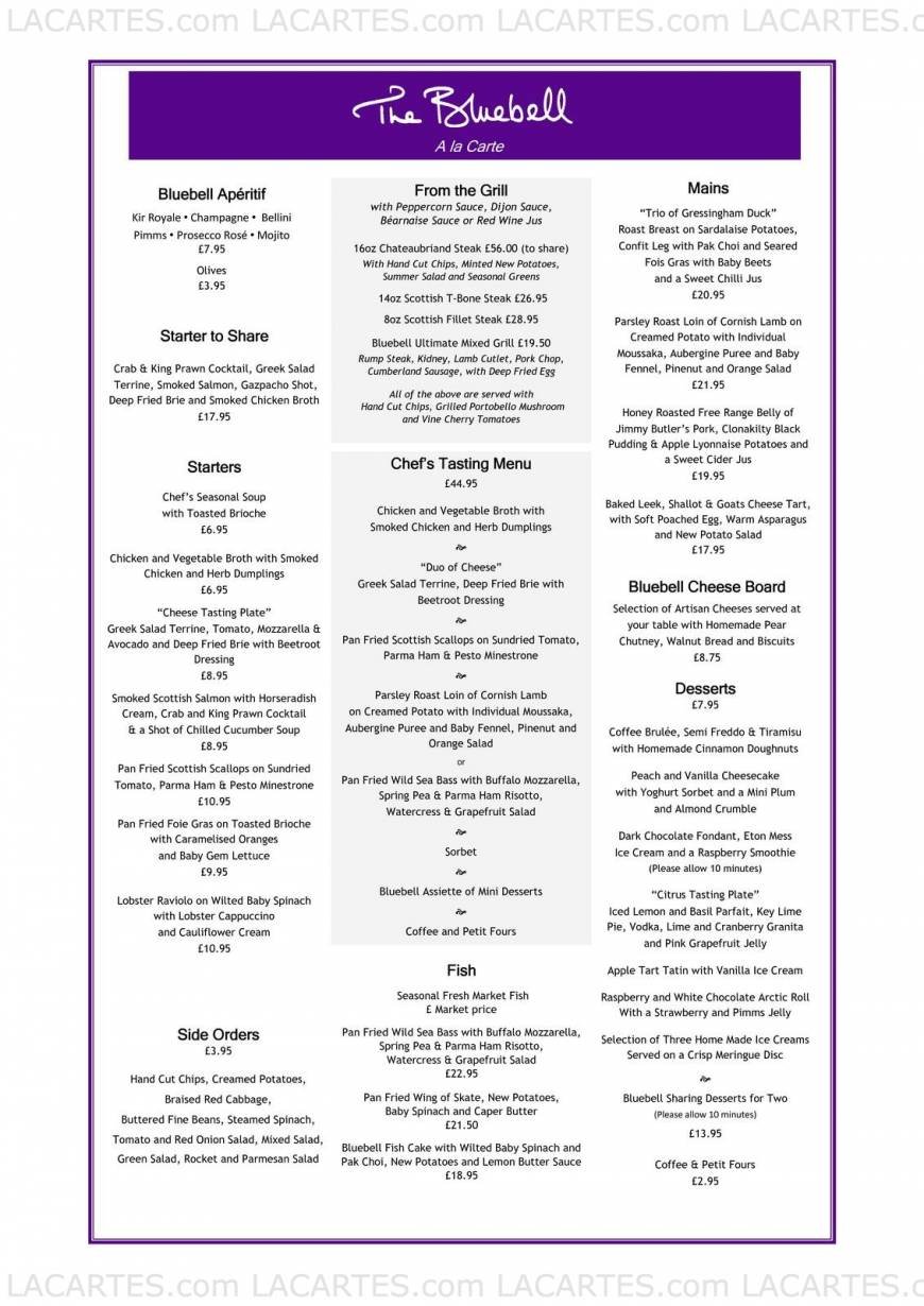  Pricelists of The Bluebell Restaurant 117 High Road - Photo 1 of 9
