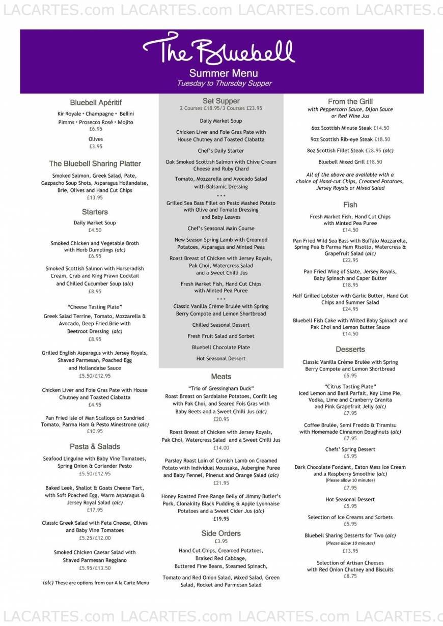  Pricelists of The Bluebell Restaurant 117 High Road - Photo 2 of 9