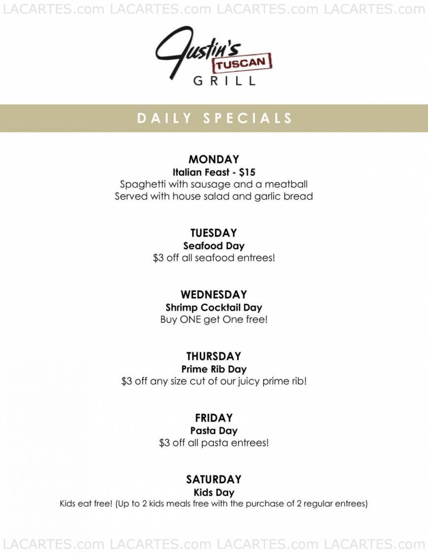  Pricelists of Justin's Tuscan Grill - NY 6400 Yorktown Circle - Photo 1 of 15