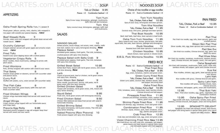  Pricelists of Osha Thai Restaurant-Geary St. 696 Geary Street - Photo 1 of 9
