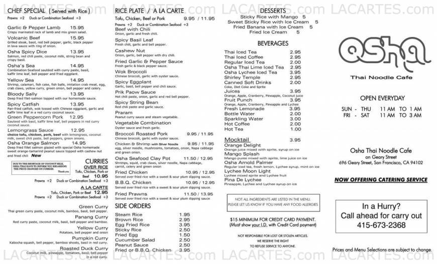  Pricelists of Osha Thai Restaurant-Geary St. 696 Geary Street - Photo 2 of 9