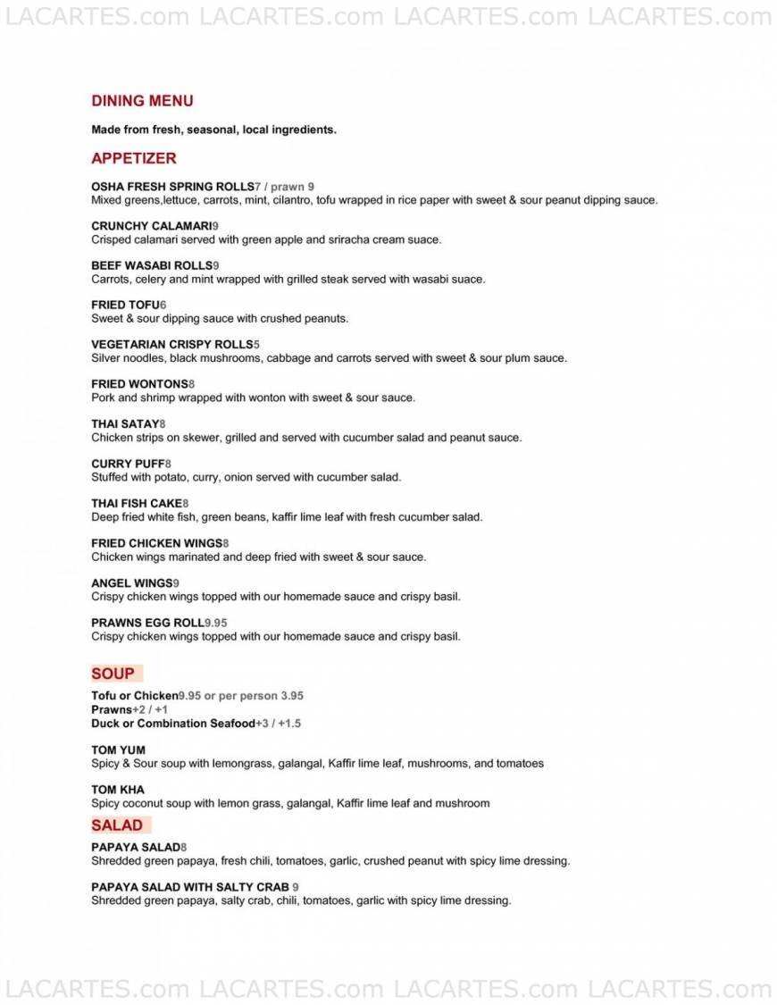  Pricelists of Osha Thai Restaurant-Geary St. 696 Geary Street - Photo 3 of 9