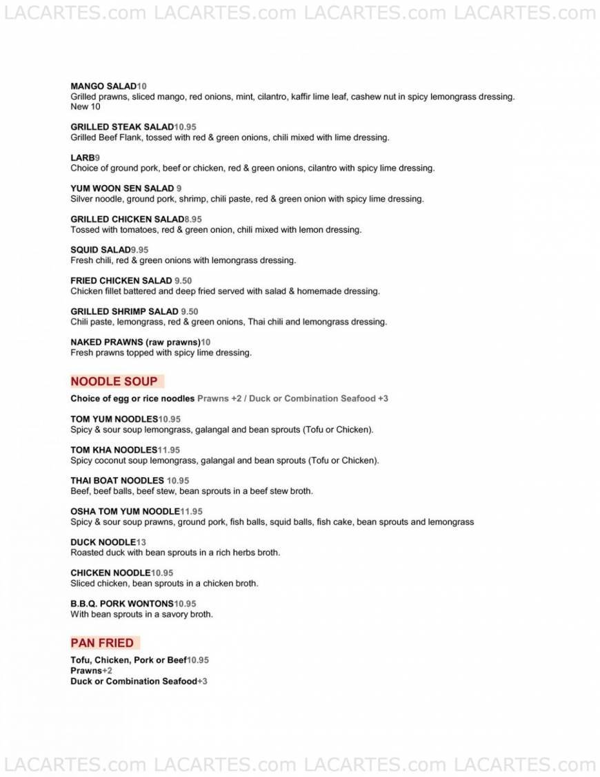  Pricelists of Osha Thai Restaurant-Geary St. 696 Geary Street - Photo 4 of 9