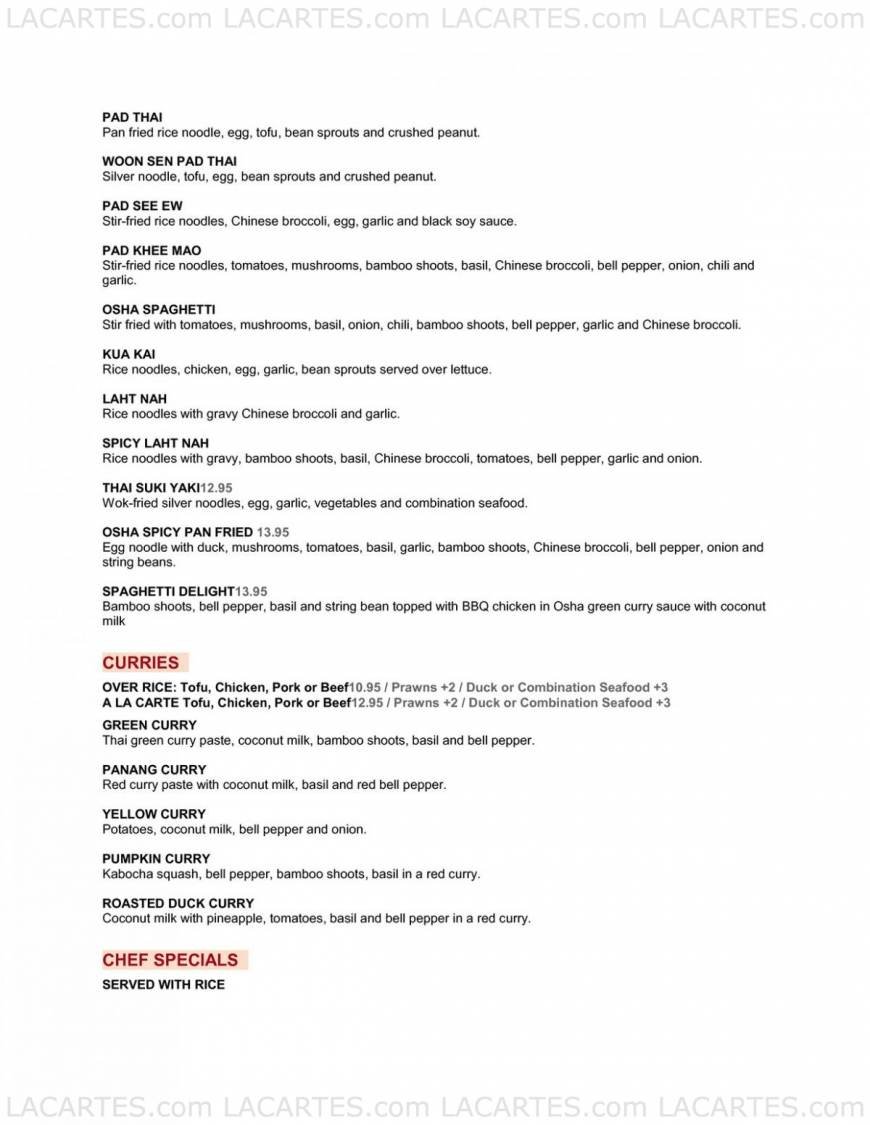  Pricelists of Osha Thai Restaurant-Geary St. 696 Geary Street - Photo 5 of 9