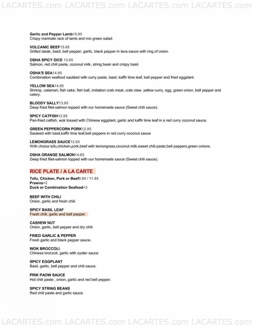  Pricelists of Osha Thai Restaurant-Geary St. 696 Geary Street - Photo 6 of 9