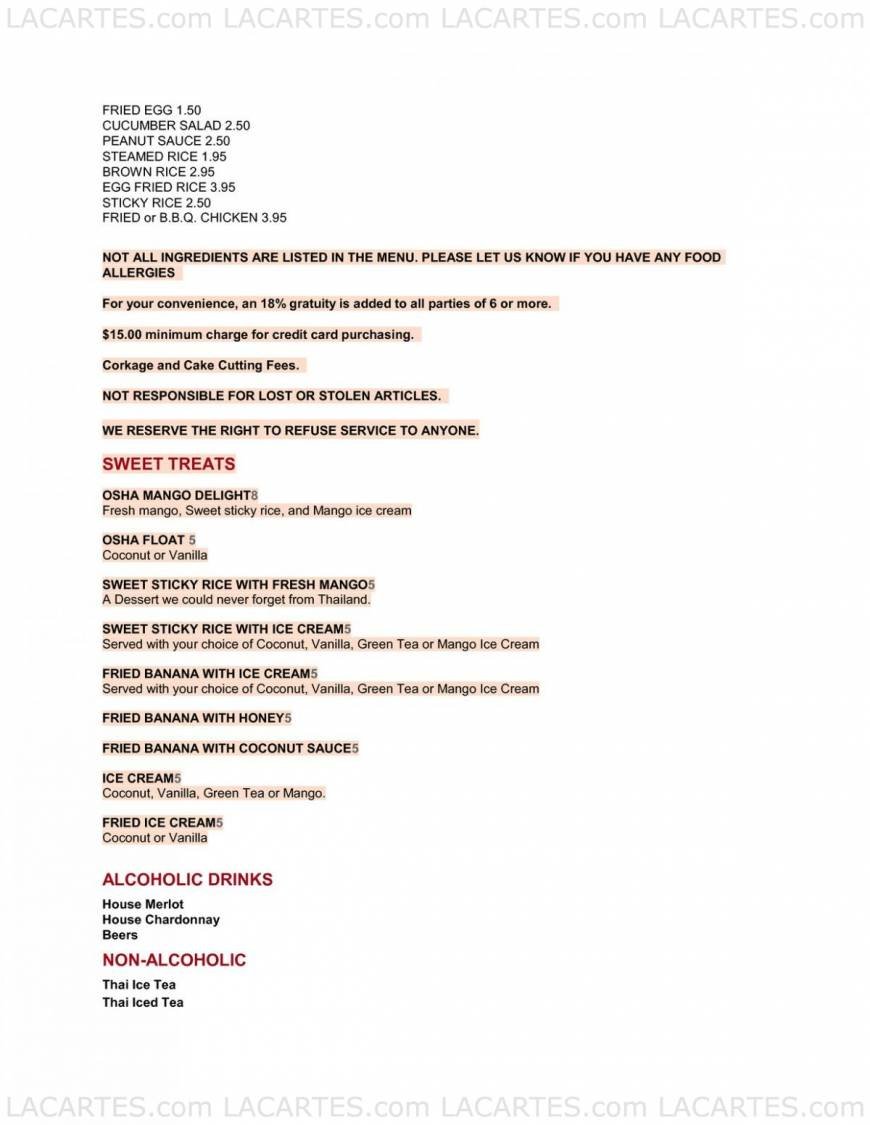  Pricelists of Osha Thai Restaurant-Geary St. 696 Geary Street - Photo 8 of 9