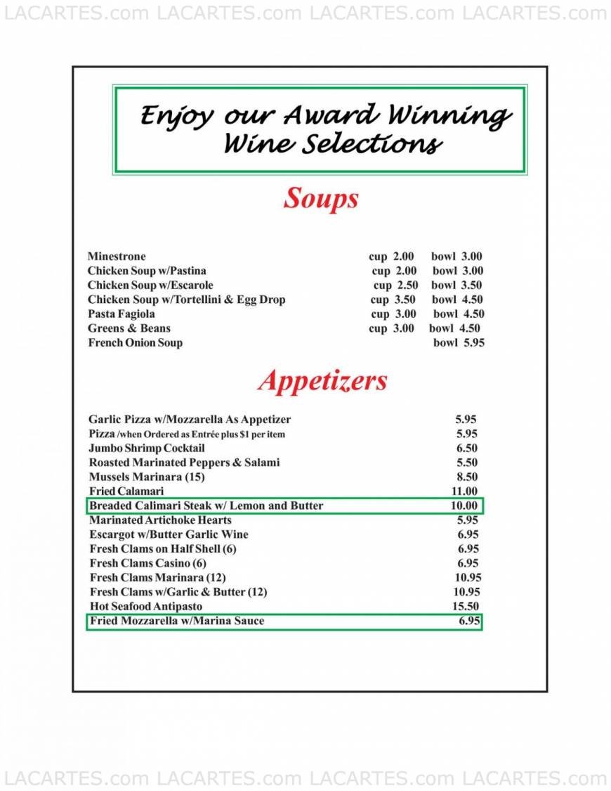  Pricelists of Casa di Copani Restaurant - NY 3414  Burnet Ave - Photo 1 of 4