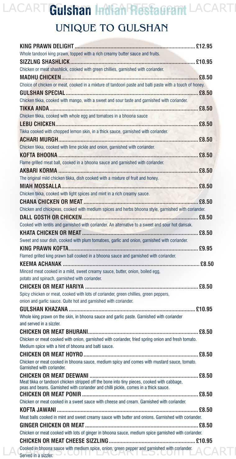 Pricelists of Gulshan Restaurant Chelmsford 32-33 New Street   - Photo 2 of 11