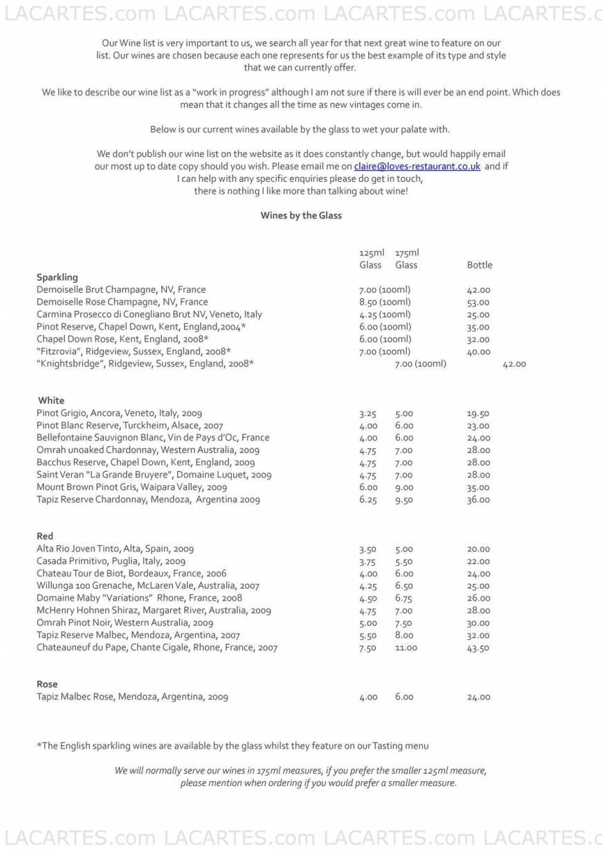  Pricelists of Loves Restaurant Canal Square, Browning Street - Photo 3 of 3