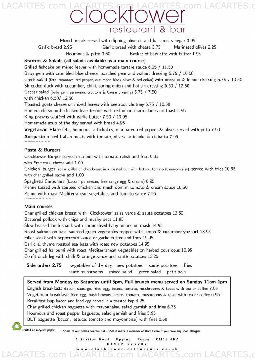  Pricelists of Clocktower Restaurant, Bar & Terrace 4 Station Road  - Photo 1 of 5