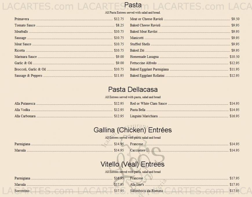  Pricelists of Leo's Italian Restaurant & Pizzeria - Wappiner, NY Stadium Plaza, Rt 9D - Photo 3 of 5