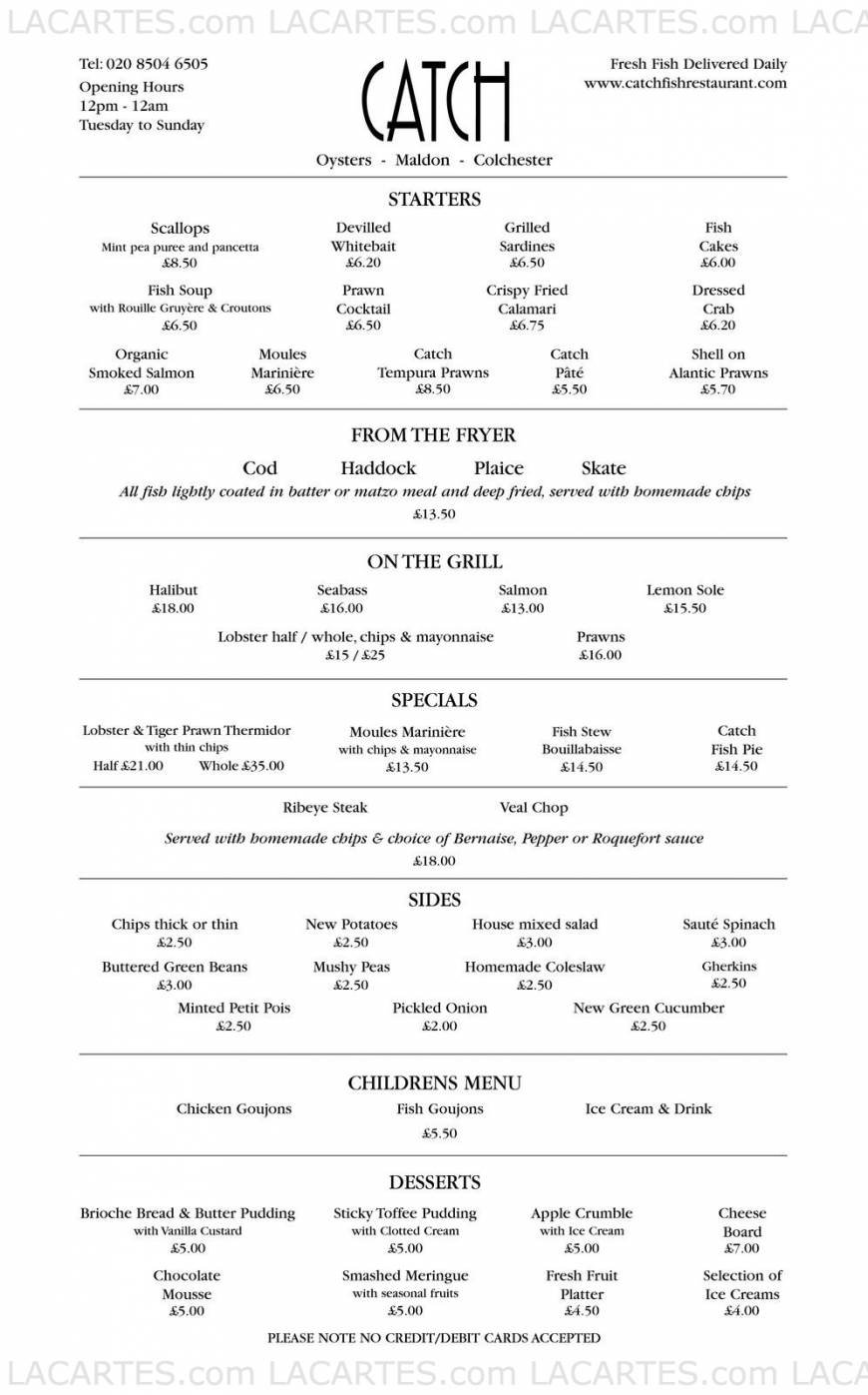  Pricelists of CATCH Fish Restaurant 147 Queens Rd - Photo 2 of 5