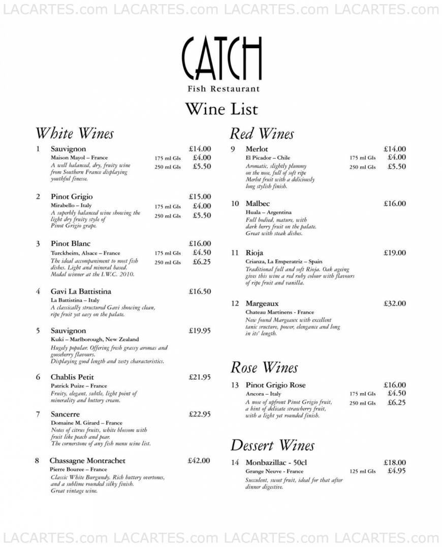  Pricelists of CATCH Fish Restaurant 147 Queens Rd - Photo 1 of 5