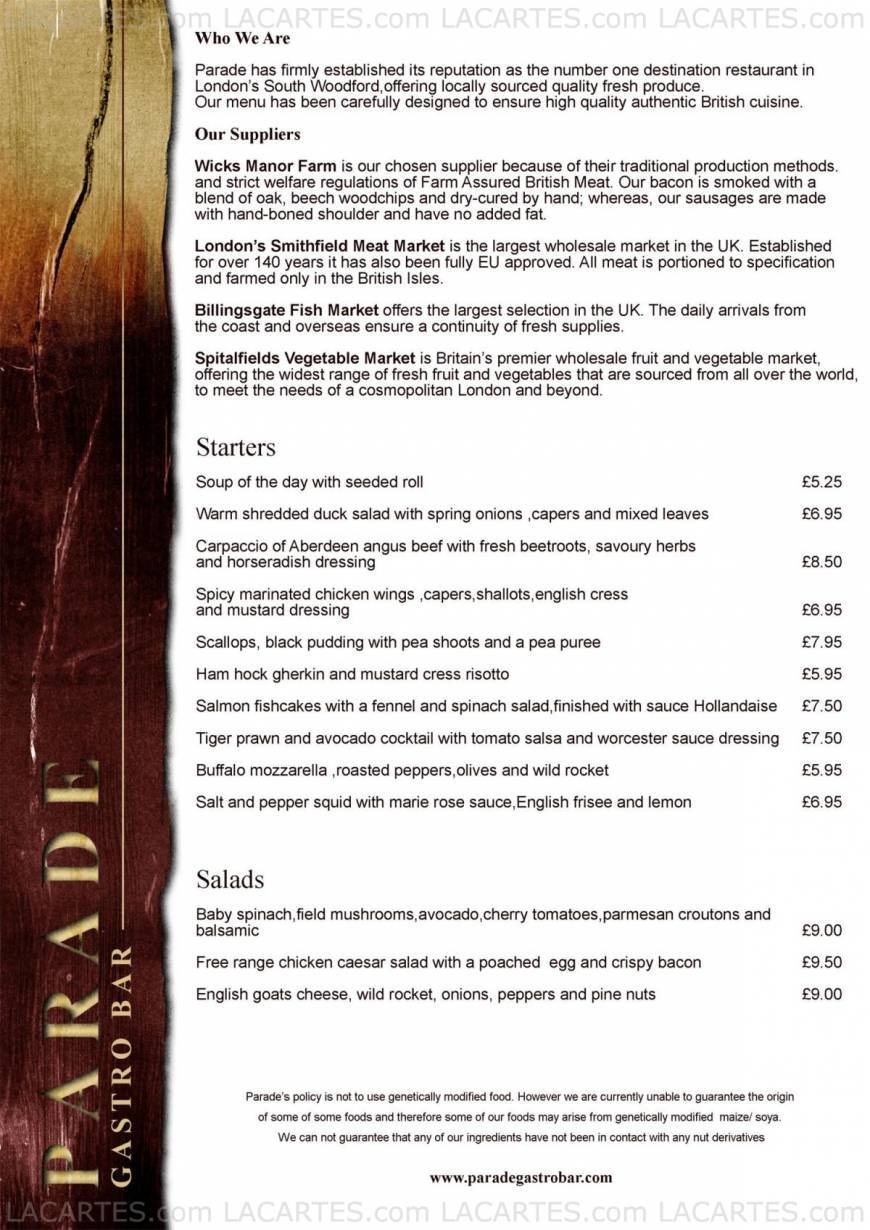  Pricelists of ParadeÂ Gastro Bar 17 Electric Parade, George Lane, South Woodford - Photo 1 of 2
