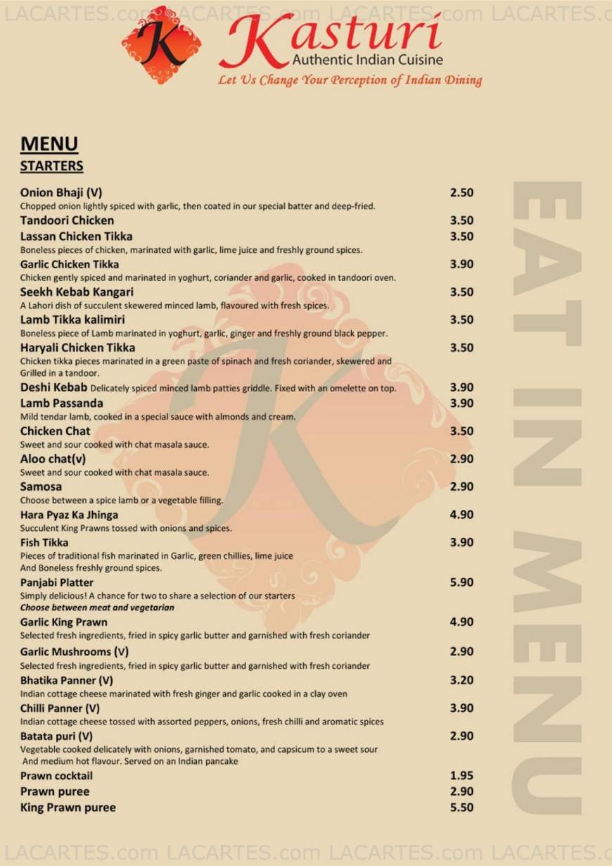  Pricelists of Kasturi Authentic Indian Cuisine 129 Crwys Road   - Photo 2 of 11