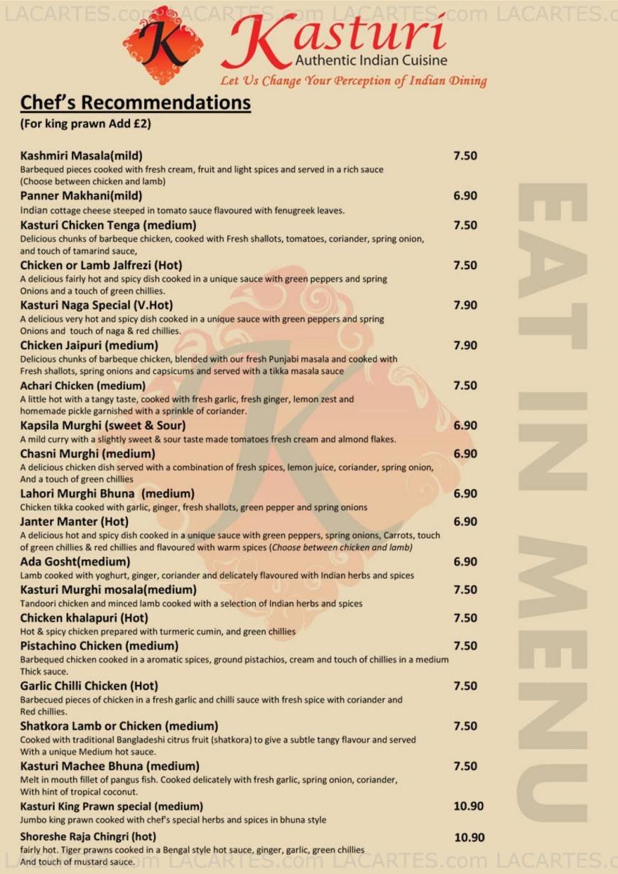  Pricelists of Kasturi Authentic Indian Cuisine 129 Crwys Road   - Photo 3 of 11