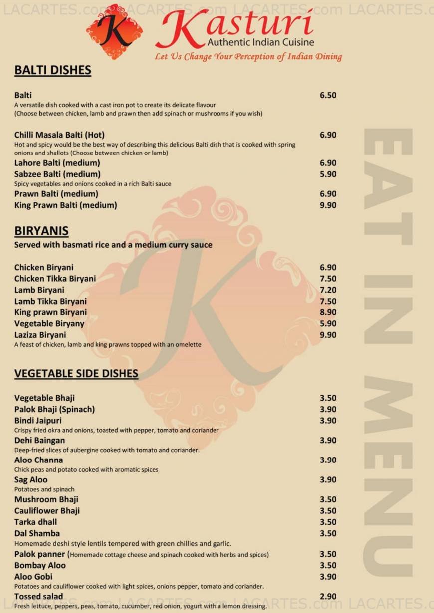  Pricelists of Kasturi Authentic Indian Cuisine 129 Crwys Road   - Photo 4 of 11