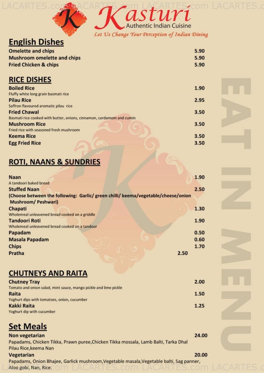  Pricelists of Kasturi Authentic Indian Cuisine 129 Crwys Road   - Photo 5 of 11