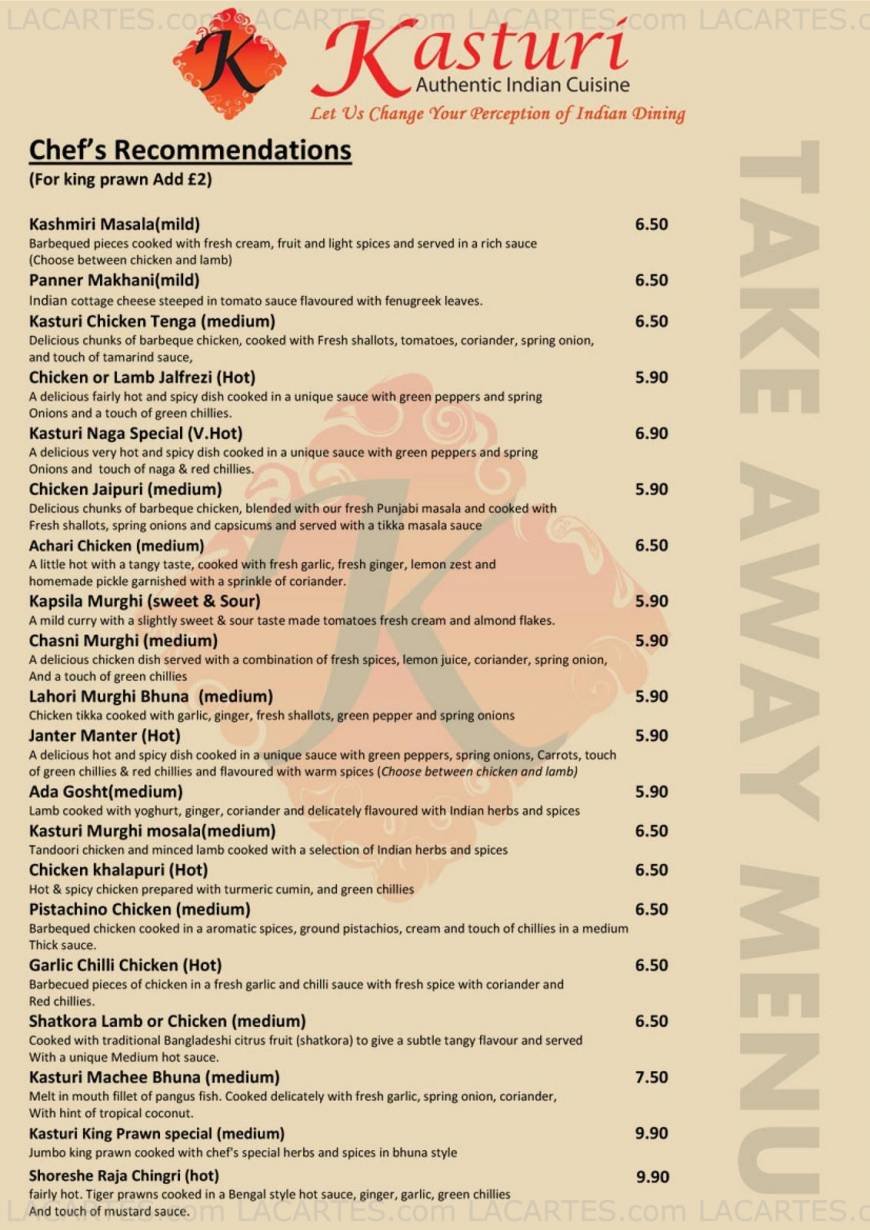 Pricelists of Kasturi Authentic Indian Cuisine 129 Crwys Road   - Photo 8 of 11