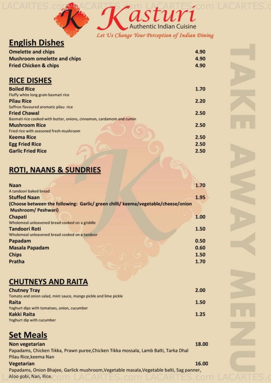  Pricelists of Kasturi Authentic Indian Cuisine 129 Crwys Road   - Photo 10 of 11